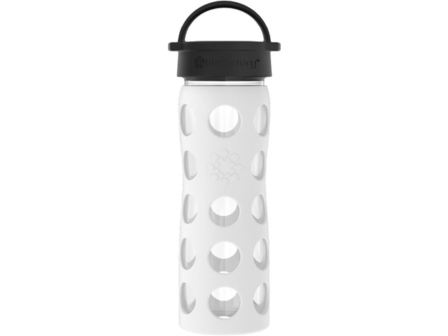 Lifefactory 16oz Glass Water Bottle with Classic Chug Cap, Optic White