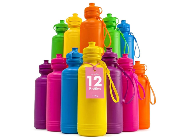 Bulk Water Bottles for Kids 12 Pack 18 Oz Neon Plastic Water Bottles Bulk