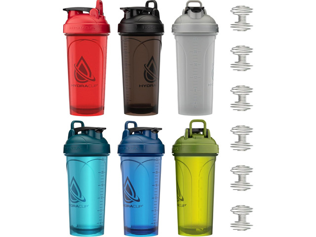 Hydra Cup 6 Pack 28oz Protein Shaker Bottles with Patented Carry Handle