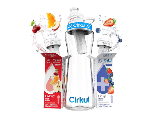 Cirkul 22oz Clear Plastic Water Bottle with Two No Sugar, 0 Cal Cartridges
