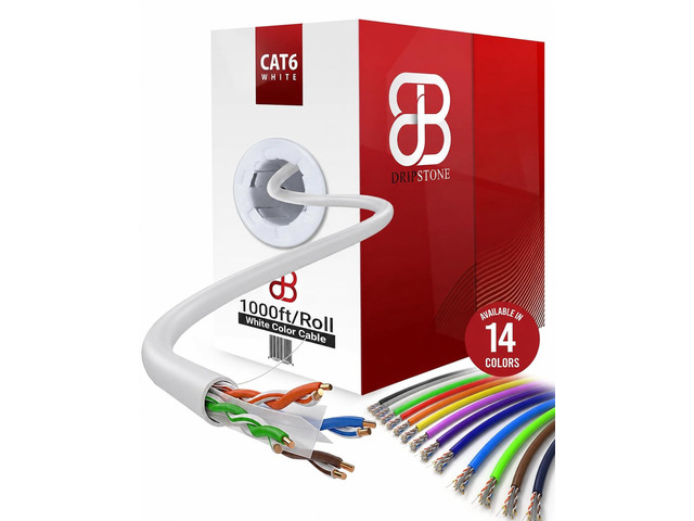DRIPSTONE CAT6 1000ft Bulk Ethernet Cable 23AWG Solid CCA UTP 0.57mm White