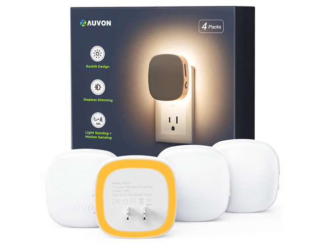 Plug-in LED Backlit Night Light 4 Packs, Motion & Dusk to Dawn Sensor 1600K Amber Nightlight with 1-50lm Dimmable Brightness for Bedroom,...