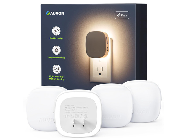 Plug-in LED Backlit Night Light 4 Packs, Motion & Dusk to Dawn Sensor 6000K Cool White Nightlight with 1-50lm Dimmable Brightness for Bedroom,...