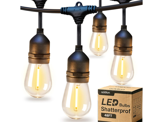 LED Outdoor String Lights 48FT Edison Vintage Weatherproof ETL Commercial Grade Strand with Shatterproof Bulbs, Decorative Hanging Lights for Patio...