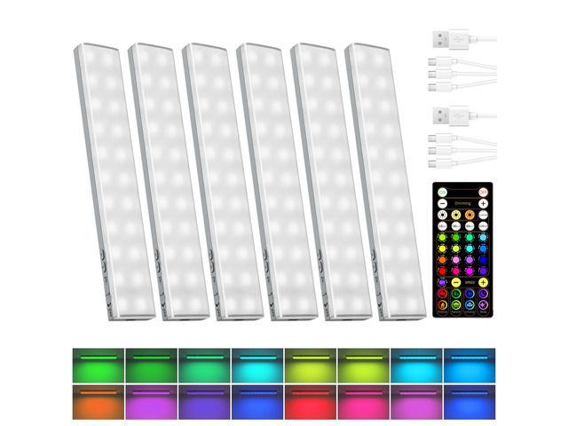 80RGB Color Changing Under Cabinet Lighting, Led Shelf Lights Wireless, Rechageable, Magnetic, Remote Control, Color Changing, Diammble, DIY Mode,...