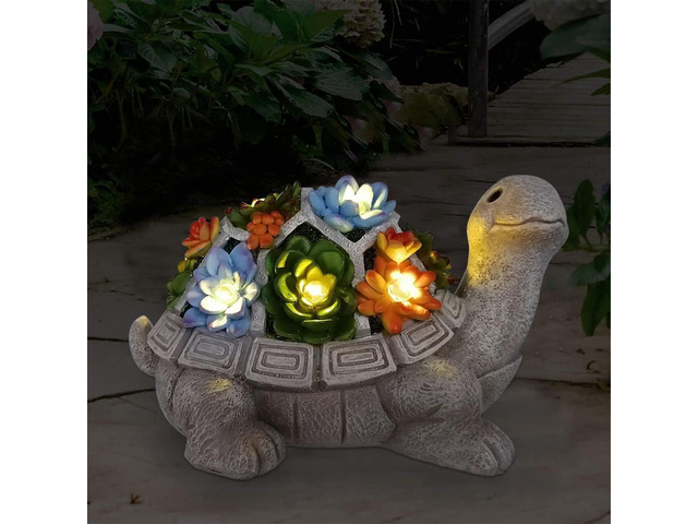 Solar Garden Outdoor Statues Turtle with Succulent 7 LED Lights, Lawn Decor Statue for Patio, Balcony, Yard Ornament, Gifts for Mom Grandma Women
