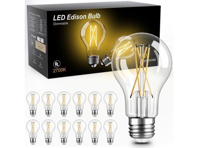 A19 LED Edison Light Bulb, E26 Dimmable Bulb, 60W Equivalent, 12 Pack Vintage Warm White Bulb 2700K, 8W 800LM High Brightness, E26 Base, A19, 80+...