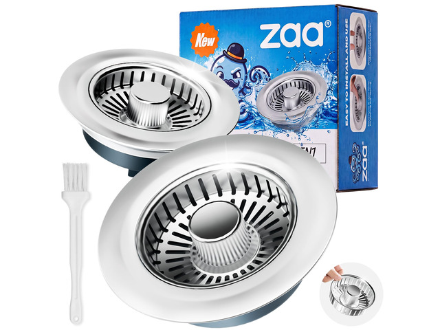3 in 1 Kitchen Sink Drain Strainer Stopper Removable Basket Pop-Up Kitchen Sink Accessories 2 Pack Brushed Silver Stainless - Food Catcher,...