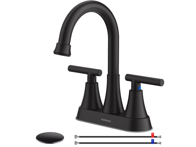 Matte Black Bathroom Faucet, 4 inch Centerset 2-Handle Lead-Free Bathroom Sink Faucet with Pop-up Drain and Supply Lines, Stainless Steel Faucet...