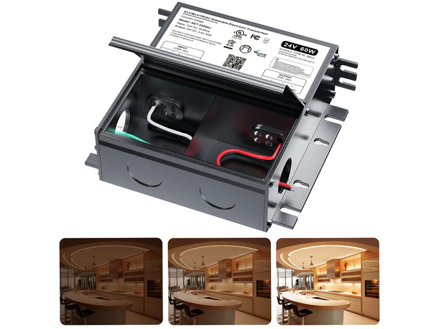 24V Dimmable LED Driver, 60W Triac ELV/MLV LED Transformer Compatible with Lutron & Leviton Switches, Dimmable Power Supply 60W 24V for Light Smooth...