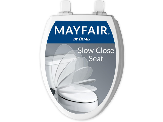 Cassel slow close toilet seat, easy clean non-slip premium wood seat, install, made in USA, elongated, white
