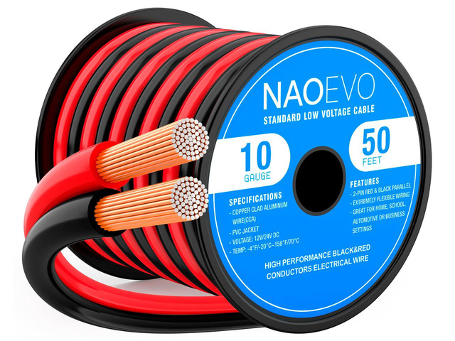 10 Gauge Wire 2 Conductors, CCA Red Black Electrical Wire, 50FT Flexible, High Conductivity & Wear-Resistant 10 AWG Wire with PVC insulation for...
