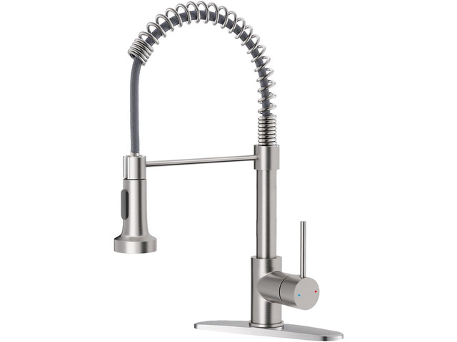 Kitchen Faucet with Pull Down Sprayer Brushed Nickel 1 Handle Spring Sink Faucets,Lead-Free NSF Certified Stainless Steel, 1 or 3-Hole Deck...