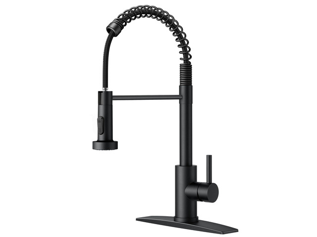 Black Kitchen Sink Faucet, Pull Down Sprayer, Classic High Arc Lead-Free Stainless Steel, Single Handle Commercial Spring Sink Faucets for...