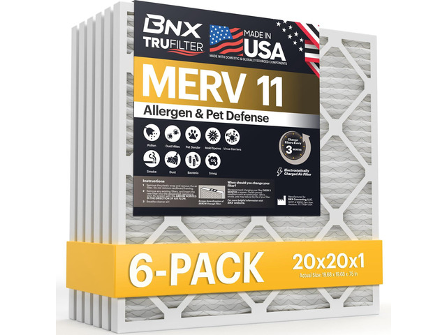 TruFilter 20x20x1 Air Filter MERV 11 (6-Pack) - MADE IN USA - Allergen Defense Electrostatic Pleated Air Conditioner HVAC AC Furnace Filters for...