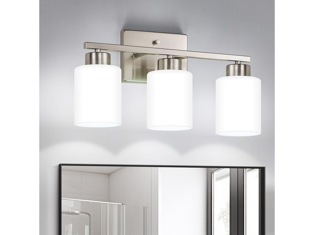 Brushed Nickel Bathroom Light Fixtures Vanity Lights Over Mirror Modern 3-Light Lighting Fixtures for Bathroom With Milky White Frosted Glass...