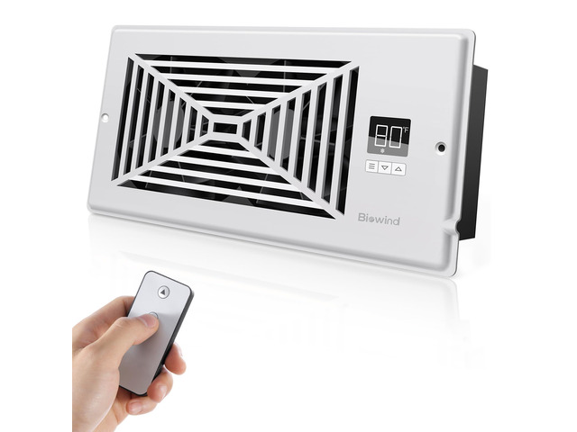 Quiet Smart Register Booster Fan Fits 4' x 10' Vent Opening, White Smart Heating Cooling AC Vent Fan, Temp-Based Auto On/Off, 10-Speed Remote,...