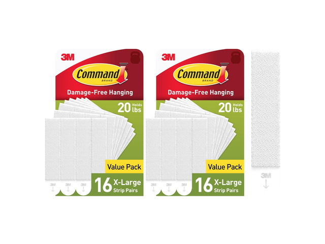 XL Heavyweight Picture Hanging Strips, 20 lb Capacity, 32 Pairs (64 Strips), White Adhesive, Damage-Free Wall Hangers for Home Decor