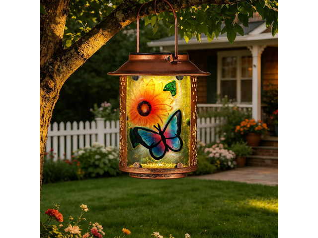 Butterfly Solar Lanterns Outdoor Waterproof Birthday Gifts for Women Mom Sunflower Metal Garden Decor Hanging Solar Lights Outside Decorative for...