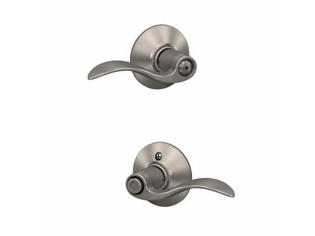 Accent Bed/Bath Privacy Door Handle with Lock, Satin Nickel Interior bedroom or bathroom door lever with push button lock, Reversible, Easy...