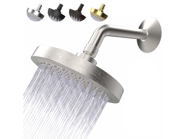 Shower Head - High Pressure 2.5 GPM - Brushed Nickel Anti-clog silicone nozzles, removable restrictor, easy-clean fixed replacement