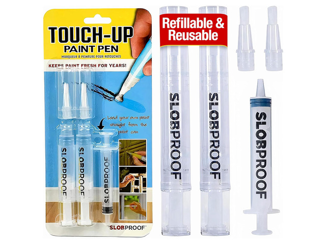 Refillable Touch-Up Paint Pen, Pack of 2 - Precision Brush Tip Mess-Free Touch-Up Tool for Quickly Retouch Small Areas with Controlled Syringe...