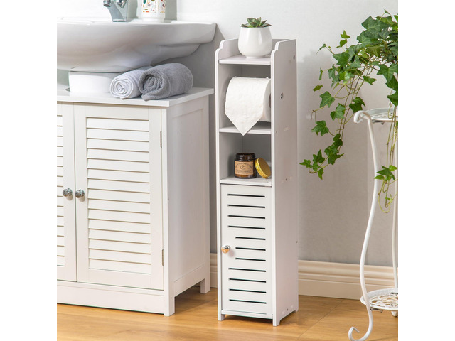 Toilet Paper Holder Stand: Small Space Bathroom Storage for Renters