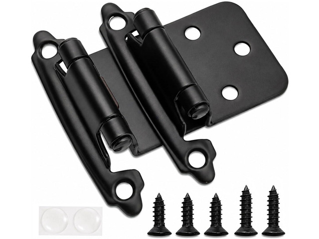 1/2' Overlay Matte Black Cabinet Hinges 50 Pack (25 Pair) Self Closing Bath & Kitchen Cabinet Hinges Black Flush Mount w/Door Bumpers & Upgraded...