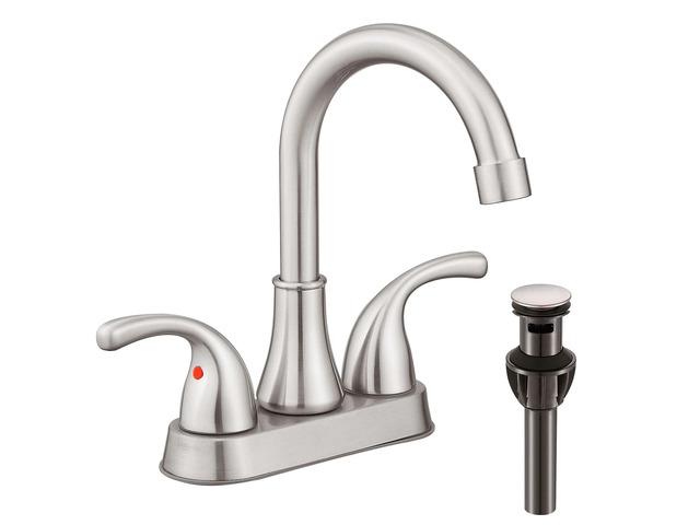 Bathroom Sink Faucet 4 Inch Faucet 2 Handle Bathroom Sink Faucets Lead-Free Brushed Nickel Bath Sink Faucets with Pop-up Drain Stopper and Supply...