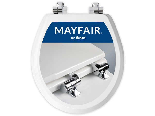 Bennett Toilet Seat with Chrome Hinges, Slow Close Wood Seat, Secure Metal Hinges, Easy Install, Made in USA, Round, White