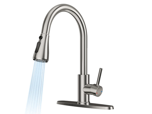 Kitchen Faucets with Pull Down Sprayer, Brushed Nickel Lead-Free NSF Certified, High Arc, Stainless Steel, Single Handle, Kitchen Sink Faucet, 1...