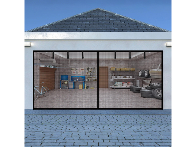 Garage Door Screen for 2 Car Garage Door-16x7FT Reinforced Fiberglass Garage Screen, Magnetic Garage Screen Door