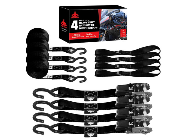 Ratchet Tie Down Straps Set,1500 lbs Break Strength, 1' x 15' Heavy Duty Ratchet Straps with 4X Soft Loops Padded Handles Coated S Hook, Fits for...