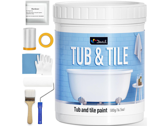 Tile Paint, Tub and Tile Refinishing Kit with Tools, Water-based Bathtub Paint - Low Odor, Easy to Use, 25-30sq. ft, 16.5oz, Semi-Gloss White