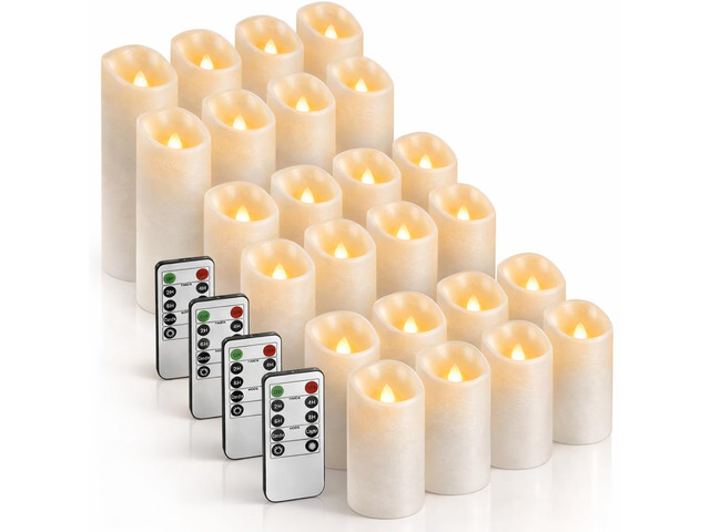Set of 24 Slim Outdoor LED Candles, Battery Operated Flickering Fake Candles with 10-Key Timers for Patio & Porch Decor, 2.2 Inch Diameter...