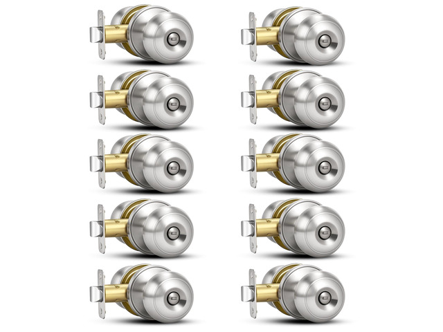 10 Pack Brushed Nickel Door Knobs,Privacy Door Knob with Lock, Interior Doorknobs Silver, Keyless Door Locks Set for Bedrooms Bathrooms, Reversible...