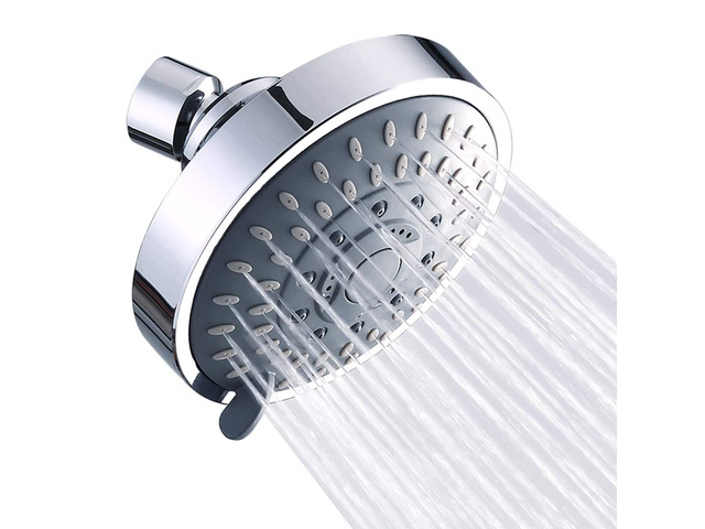 High Pressure Rain Shower Head 5 Modes Showerhead 4.1 Inch Chrome Low Water Pressure Compatible, Powerful Spray Fixed Showerhead for a Relaxing...