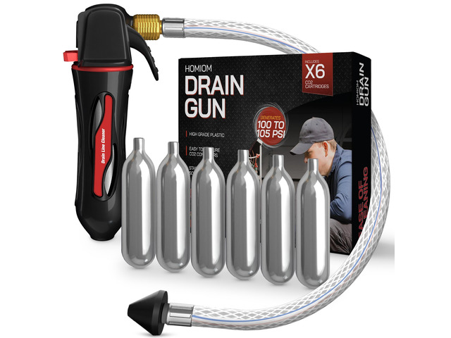 Gallo Drain Gun AC Drain Line Cleaner Tool With Flexible Hose Pipe For HVAC Clogs - Includes 6 co2 Air Conditioner Drain Cleaner Cartridges