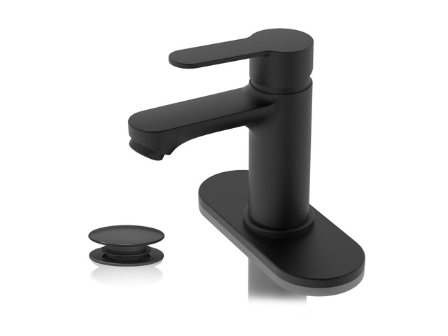 Black Bathroom Faucet, Lead-Free for 1 or 3 Hole 4' Vanity Sink NSF372 Compliant,Anti-peeling PVD Finish,Includes Pop-up Drain & Hoses,Single...
