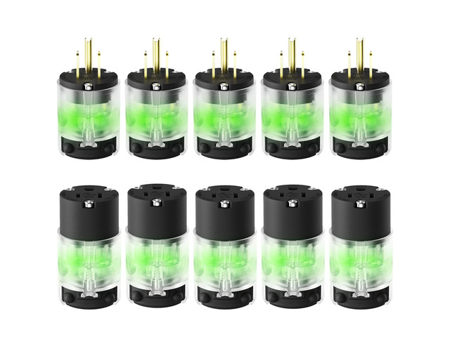 5 Set Lighted Extension Cord Ends, 15A 125V Extension Cord Replacement Ends 3 Prong, NEMA 5-15P & 5-15R, Male & Female Repair Kit for Generator,...