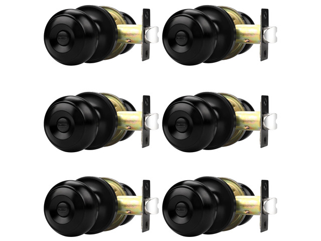 Black Door Knobs for Bedroom Bathroom, Interior Door Knob with Round Ball, Matte Black Privacy Door Knob, 6 Pack