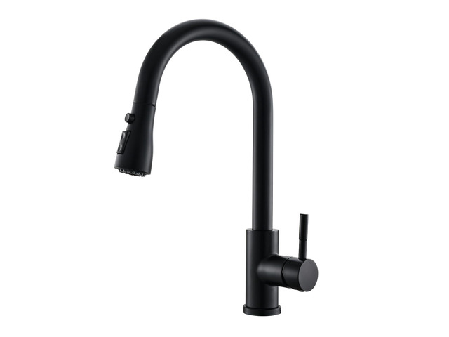Black Kitchen Faucet with Pull Down Sprayer Single Hole Kitchen Sink Faucet Suitable for Farmhouses RV Laundry Room Outdoor and Campers