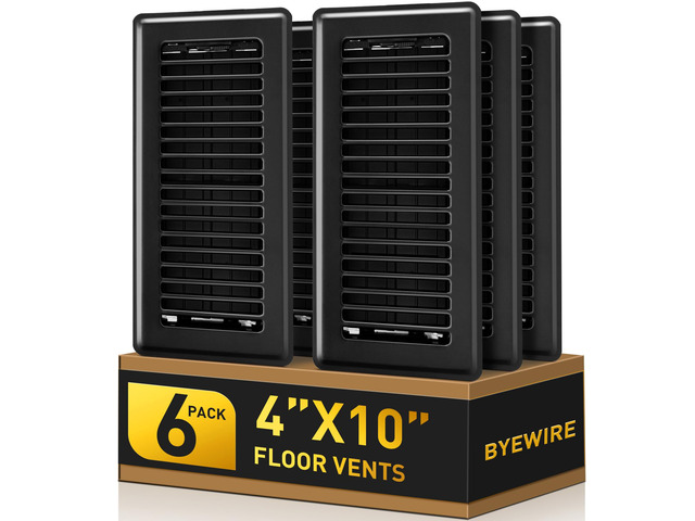 Floor Register 4x10, 6 Pack Black Vent Covers for Home Floor, Sidewall Heavy Duty Steel Walkable Floor Vent Covers, Quiet & Adjustable Airflow Air...