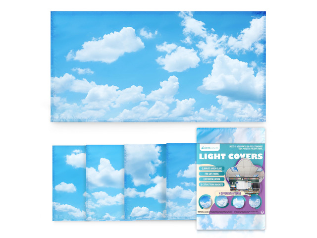 Fluorescent Light Covers for Ceiling Lights Classroom Magnetic Cloud 4pk Reduces fluorescent/LED glare and eye strain; Easy magnetic install for...