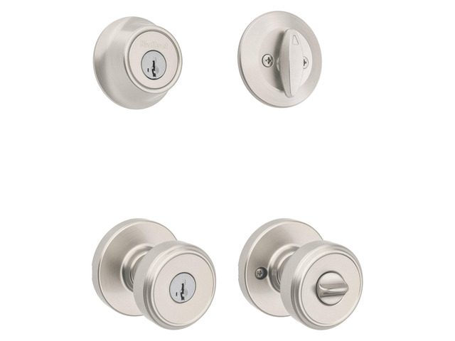 Maven Front Door Lock Handle and Deadbolt Set, Entry Handleset Round Exterior with Interior Door Knob, Secure Locking Deadbolt, Satin Nickel, with...