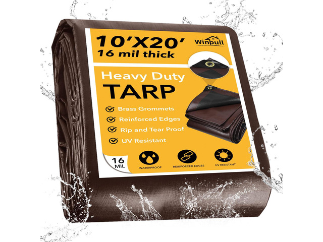 Tarp 10x20FT, 16 Mil Heavy Duty Large Tarps, Waterproof Tarp with Brass Grommets and Reinforced Edges, UV Resistant, Tear & Fade Resistant Poly Tarp...
