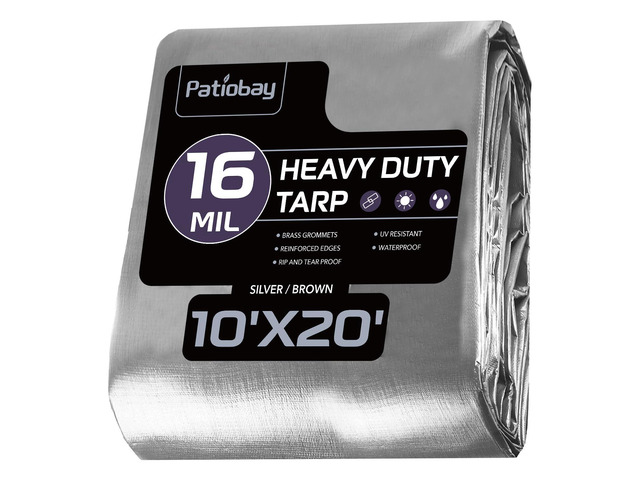 Large Tarp 10x20 FT 16 Mil Heavy Duty Waterproof Tarps Silver 420D Thick Plastic Tarp Brass Grommets Every 23.6', UV Resistant, Tear & Fade...