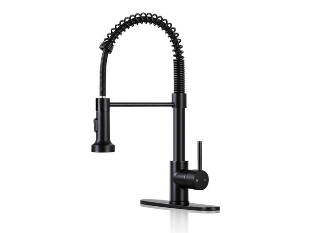 Kitchen Sink Faucet with Pull Down Sprayer Single Handle Matte Black Dual Spray Modes,360Â° Swivel,304 Stainless Steel,1 or 3 Holes with Deck...
