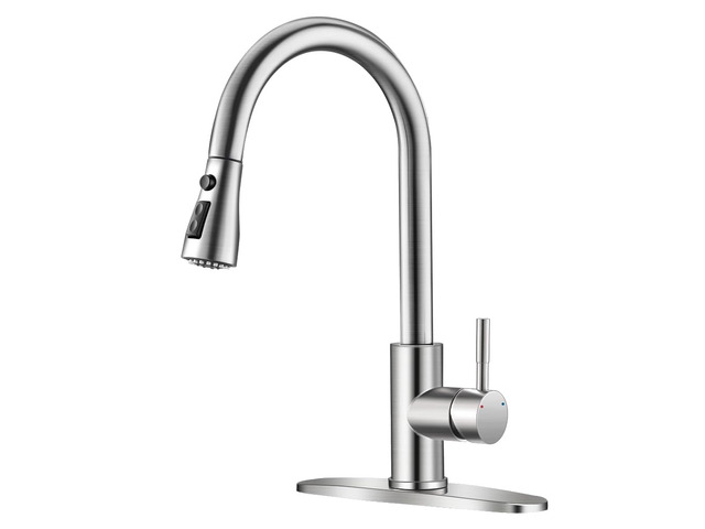Brushed Nickel Kitchen Faucets with Pull Down Sprayer Kitchen Sink Faucet with Pull Out Sprayer Single Hole Deck Mount Single Handle Stainless...