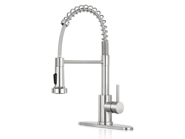 Kitchen Faucet with Pull Down Sprayer, Brushed Nickel 2-mode sprayer, 360Â° high arc spout, 304 SS build, drip-free valve, fingerprint-resistant,...